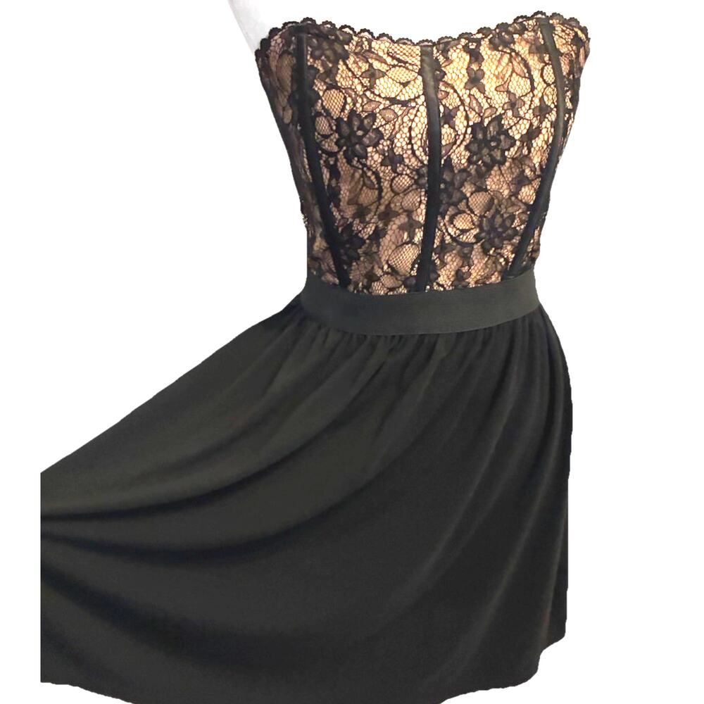 NWT Black Corset Dress Whimsygoth Vamp Sexy Fairy Lace Strapless Pleated ELLE 8